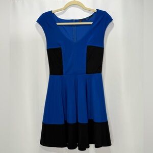 Guess Black and Blue Color Block Fit and Flare Mini Dress
